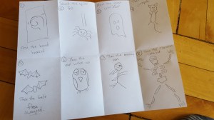 Storyboarding: They number the boxes and sketch the sequence. Use folded copy paper or any graphic organizer you like.